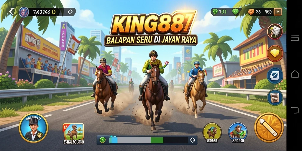 Screenshot KING88 menampilkan aksi balapan mendebarkan di trek yang dinamis.